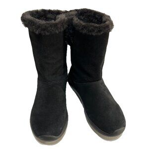 Skechers GOGA MAT Black Slip-On Ankle Faux Fur Lined Boots Women’s 7.5W